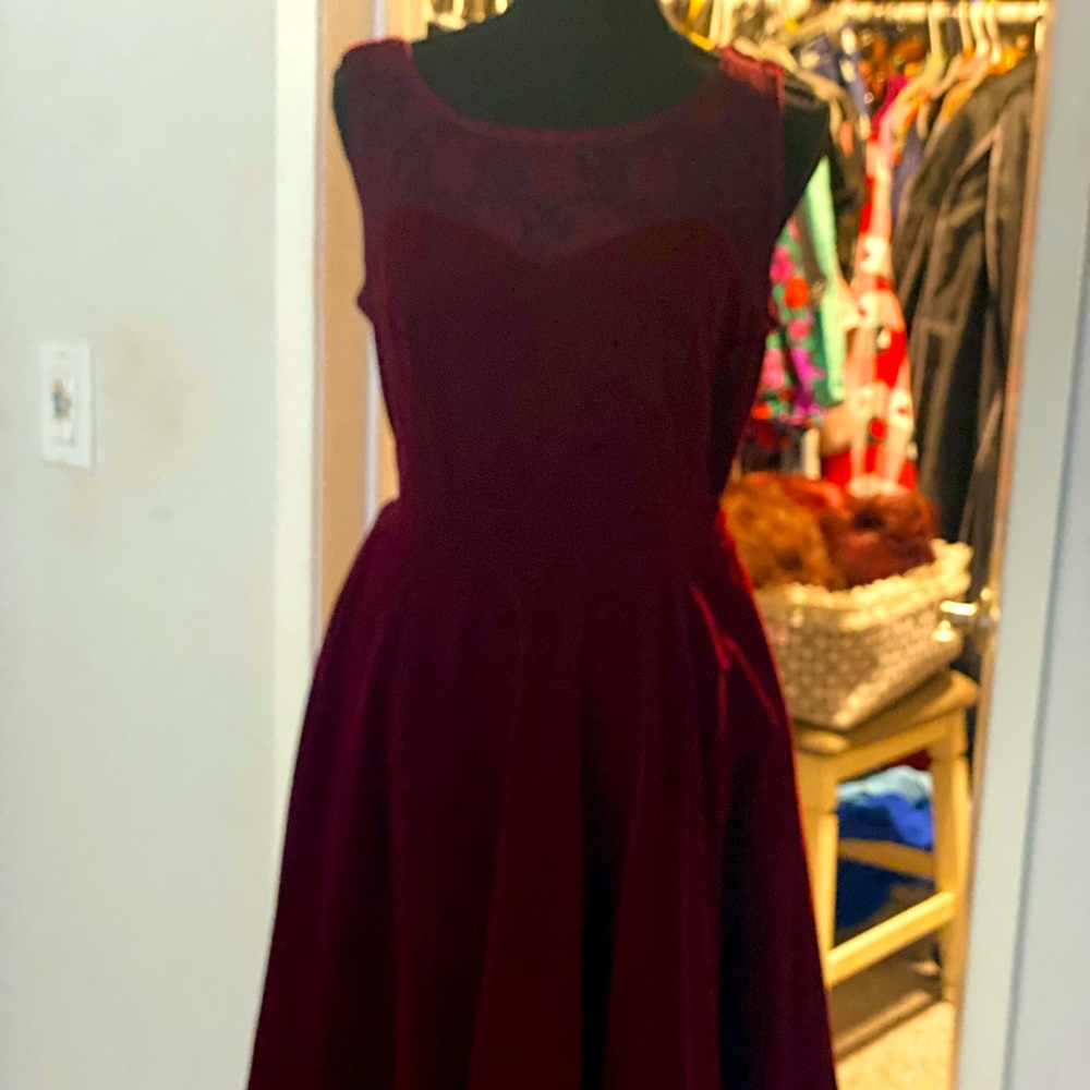 Hearts and Roses boutique burgundy velvet a line circle dress